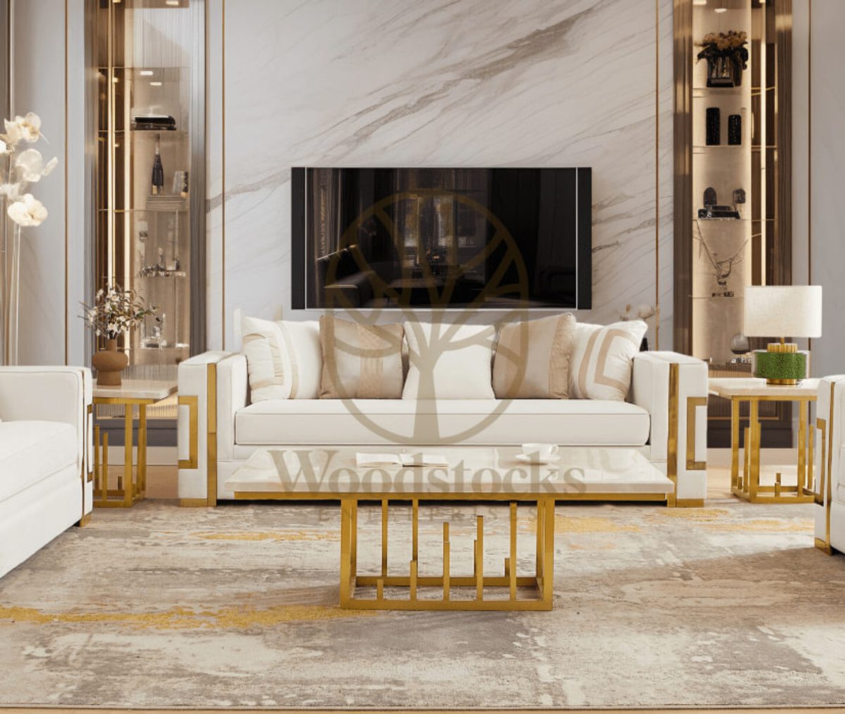 Modern Comfortable Contemporary Gold Sofa Set, alternate view