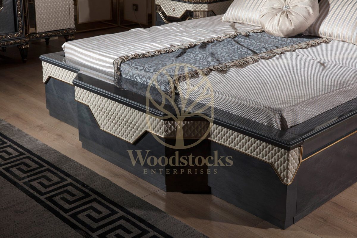 Teak Agata Blue Grey Tufted 4-Piece King Size Bed, view 4