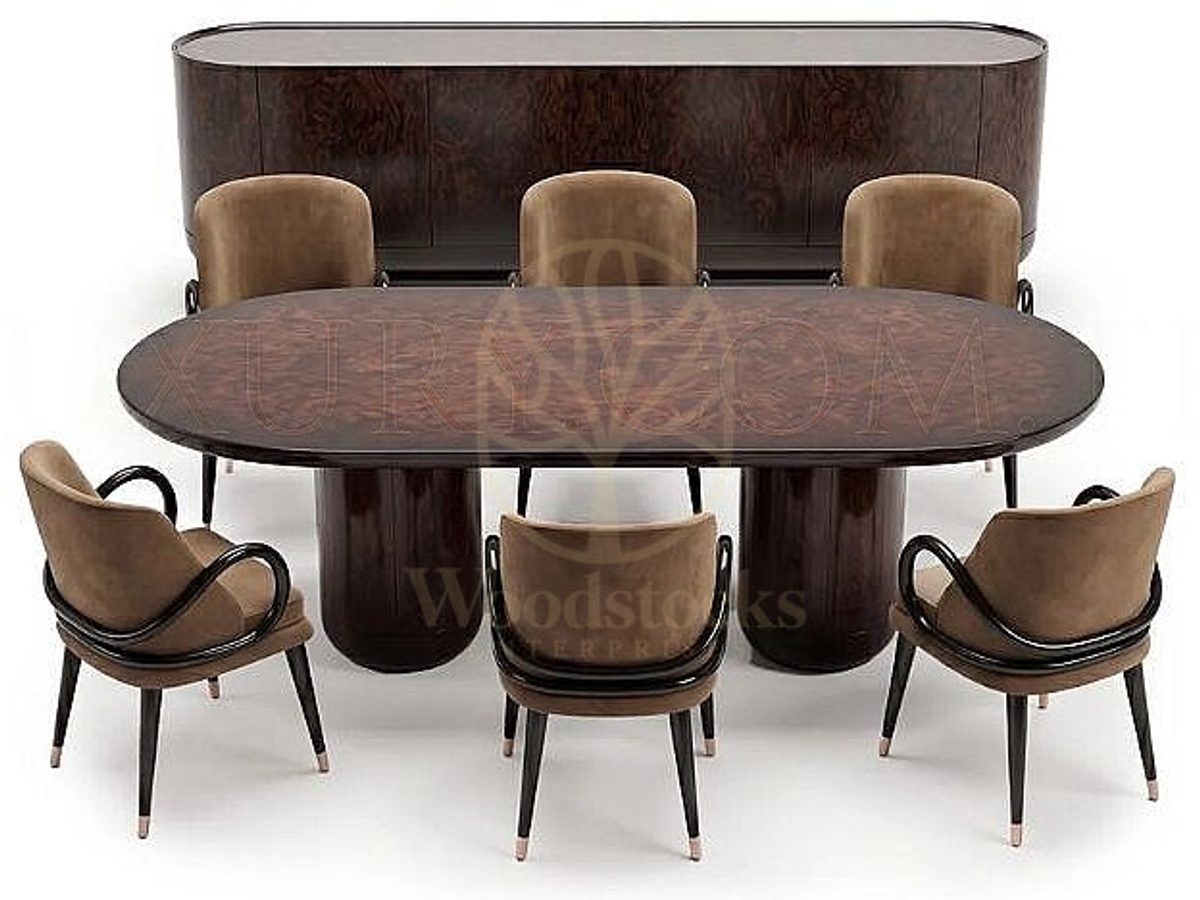 Luxury Avenor Walnut Oval Handcrafted Teak Dining Table Set, Saharanpur, view 2