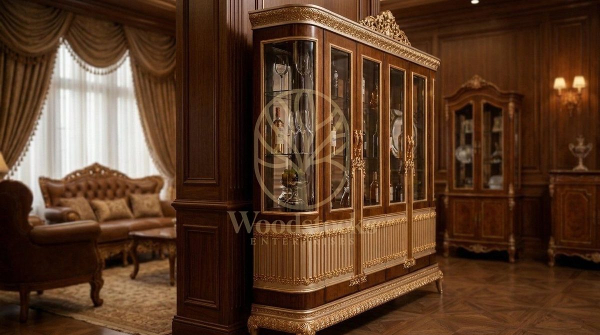 Teak Ornate Antiqued Ivory China Cabinet, view 4