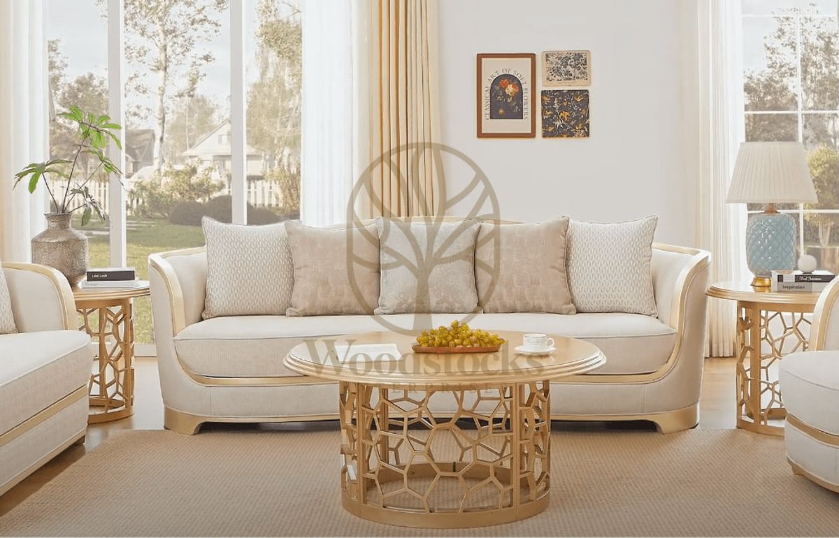 Teak Contemporary Gold Sofa Set, view 5