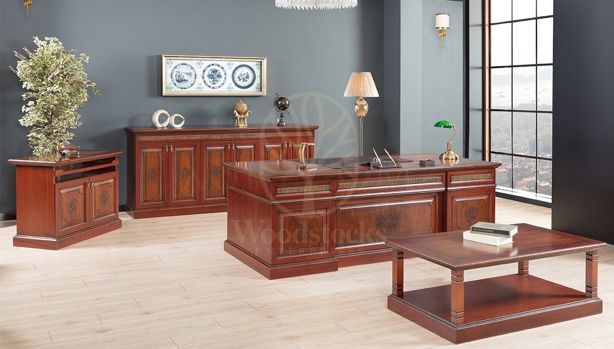 Royal Tiberya Hand Carved Teak Office Table, Saharanpur, view 2