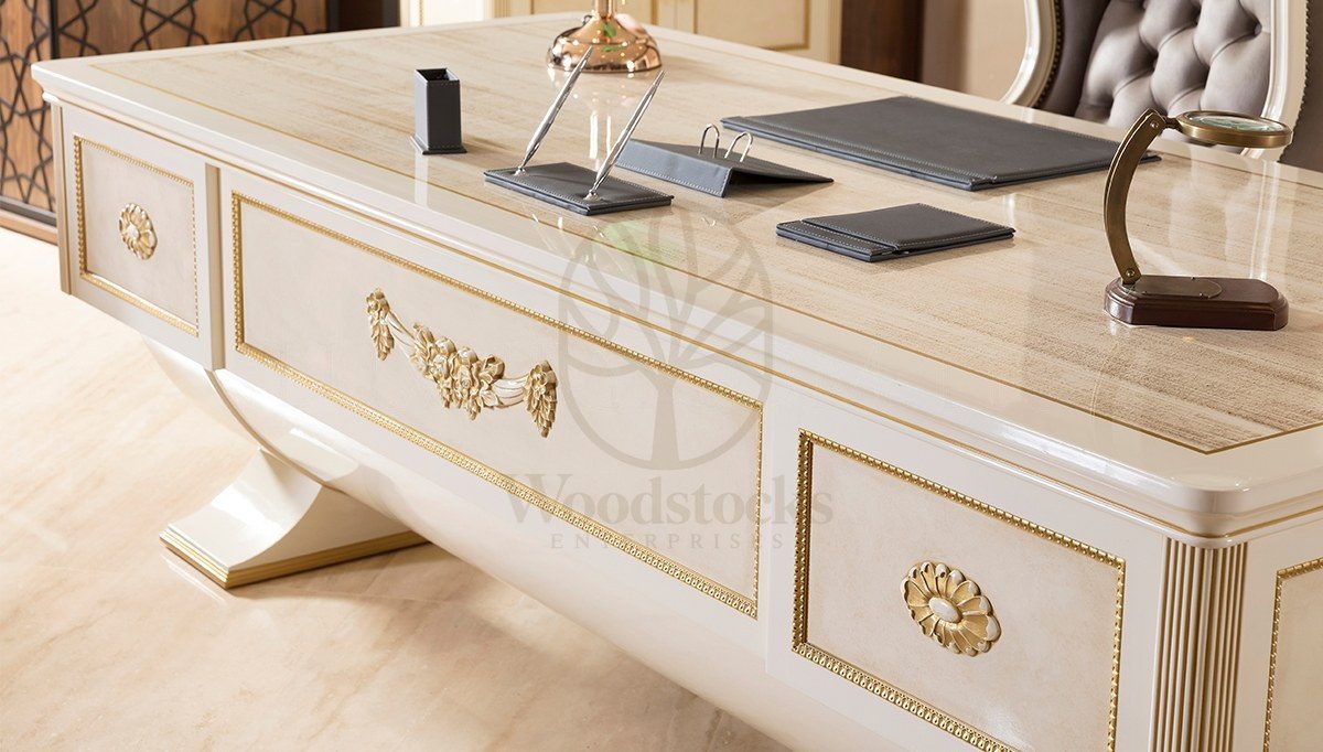 Royal Mudiyah Hand Carved Teak Office Table, Saharanpur, view 6