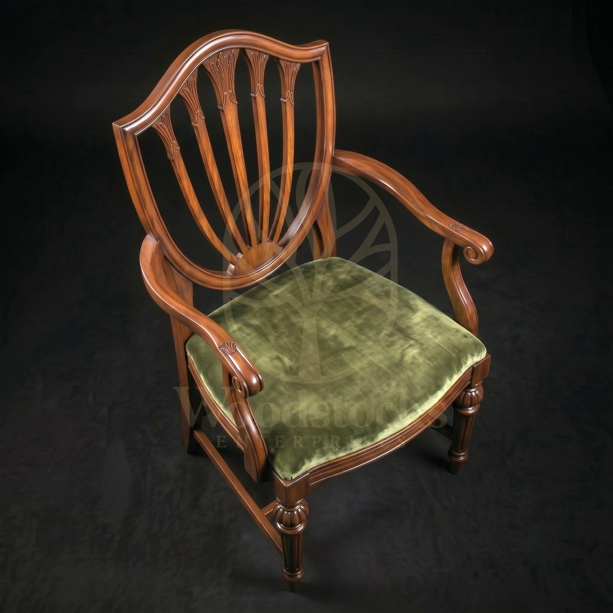 Hand Carved Teak Mayfair Hepplewhite Shield-Back Armchair, Saharanpur, view 4