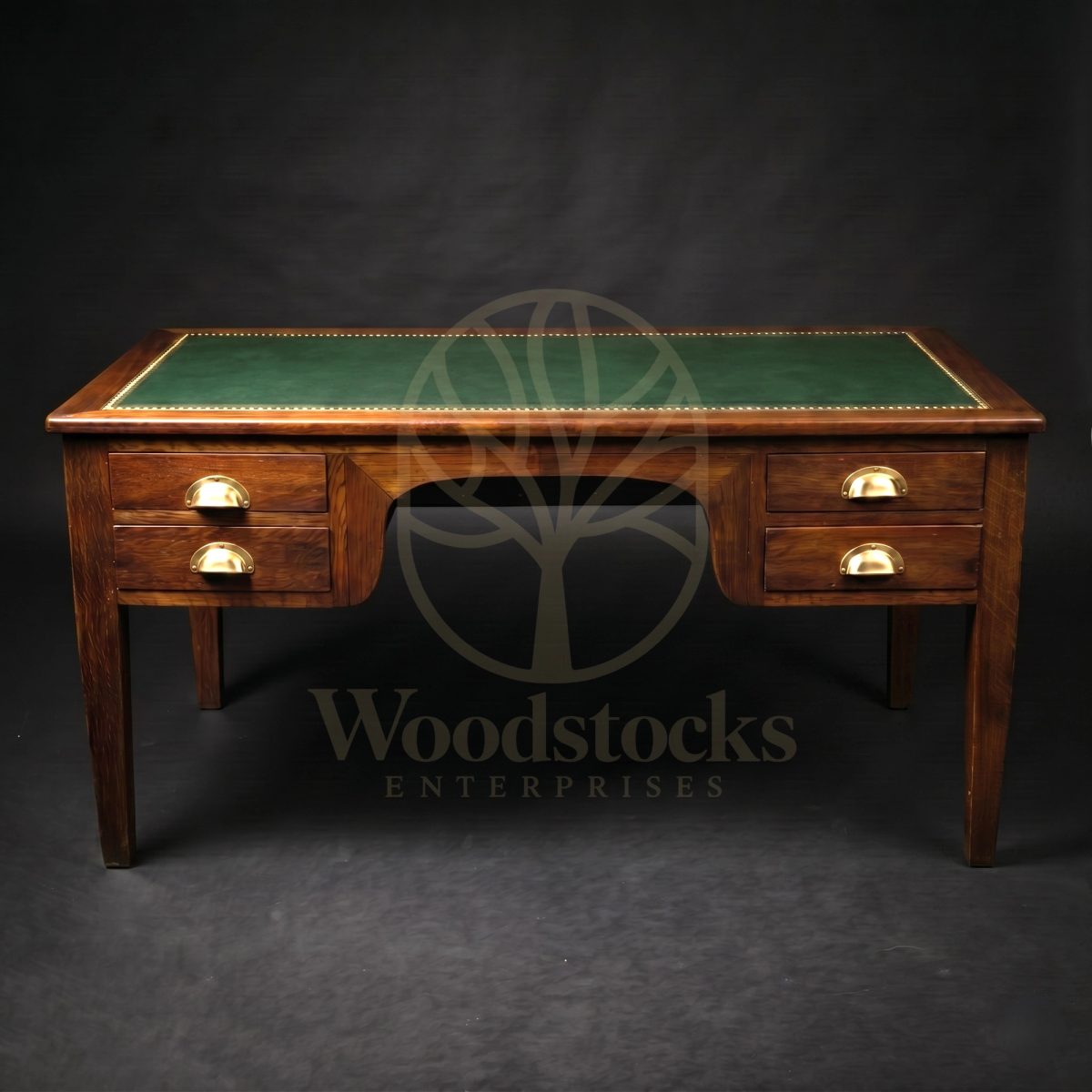 Luxury Teak Cambridge Georgian Revival Leather-Top Desk, Saharanpur, view 2