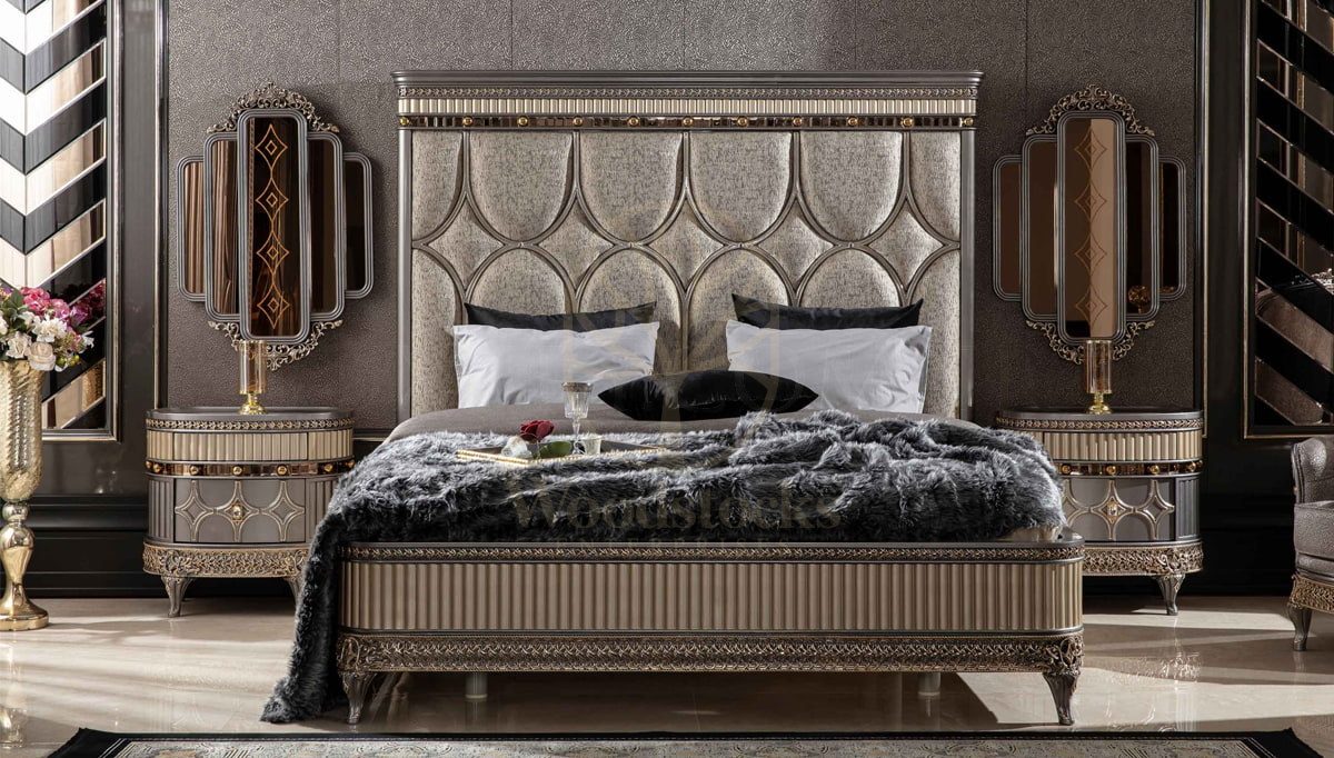 Royal Jersey Grey Hand Carved Teak King Size Bed, Saharanpur, view 2