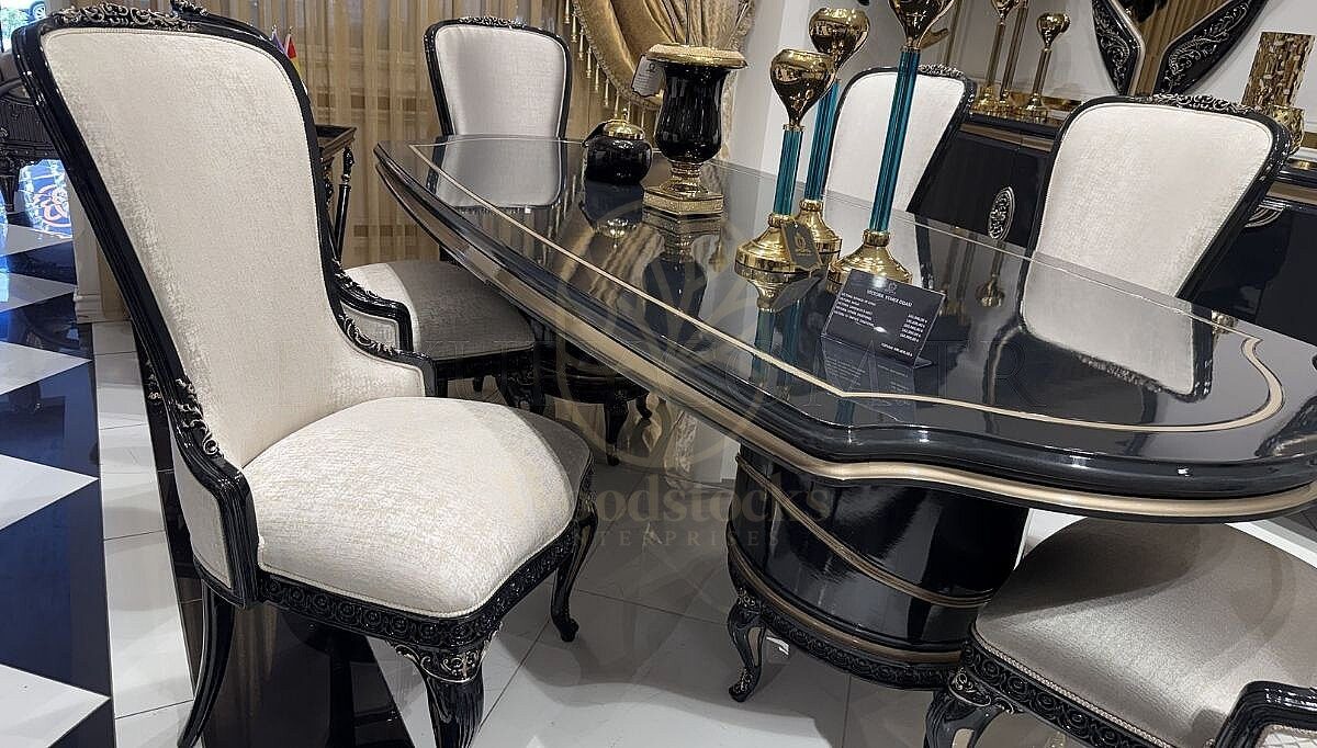 Royal Victora Hand Carved Teak Dining Table Set, Saharanpur, view 4