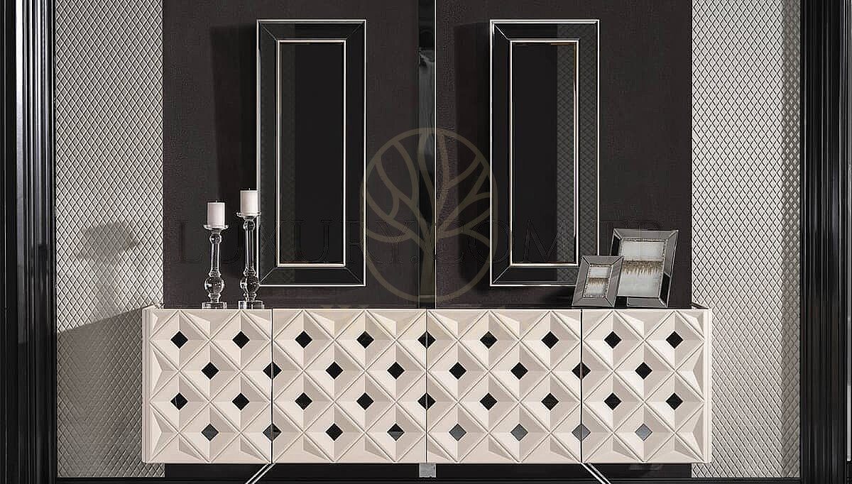 Luxury Amelie White Black Handcrafted Teak Dining Table Set, Saharanpur, view 4