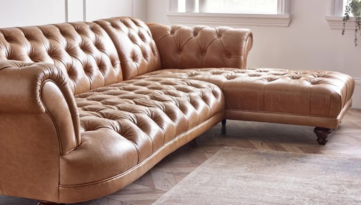 Royal Melvil Chesterfield Hand Carved Teak L-Shape Sofa, Saharanpur, view 3
