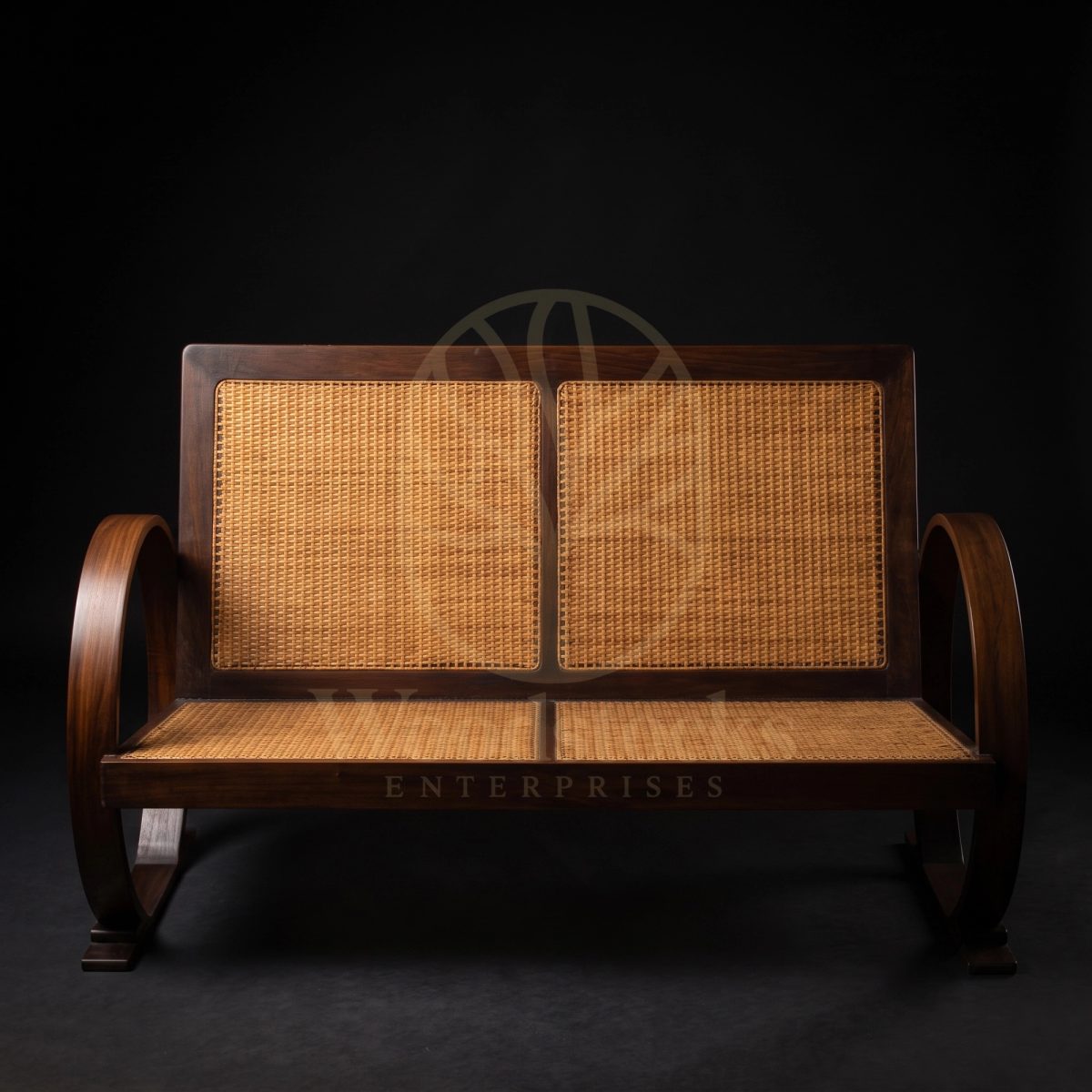 Luxury Teak Côte d'Azur Art Deco Caned Settee, Saharanpur, Sofa Set