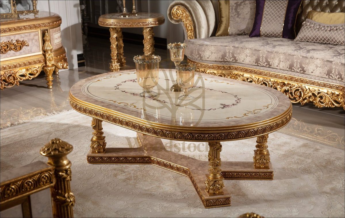 Teak Palace Cream and Gold Center Table, Center Table