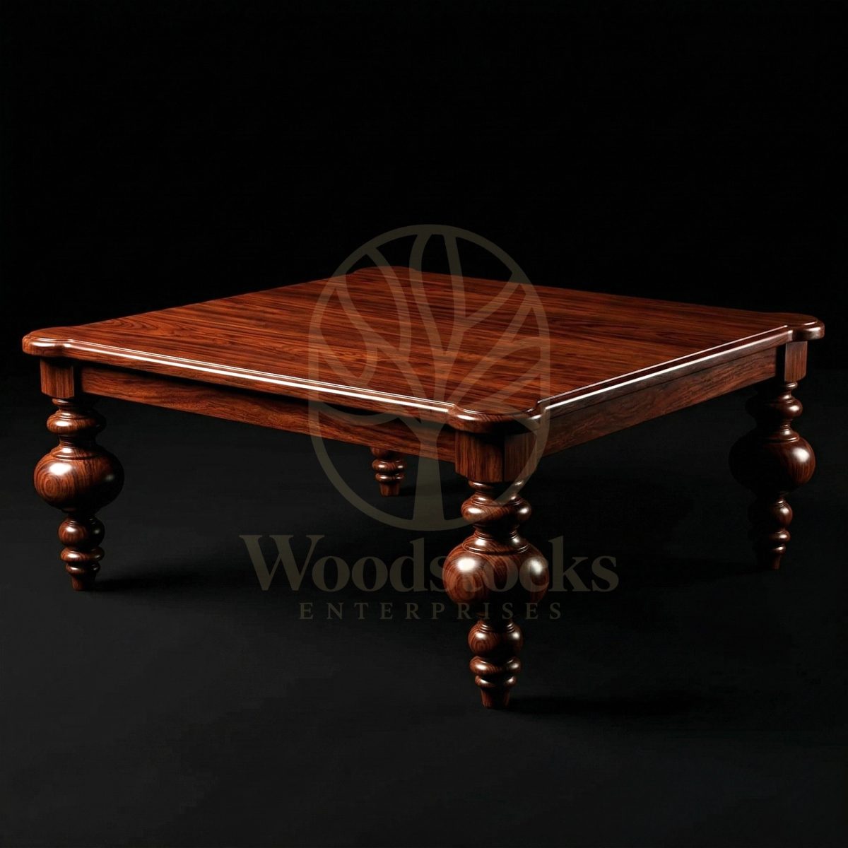 Royal Hand Carved Teak Lancashire Turned-Leg Baroque Coffee Table, Saharanpur, view 2