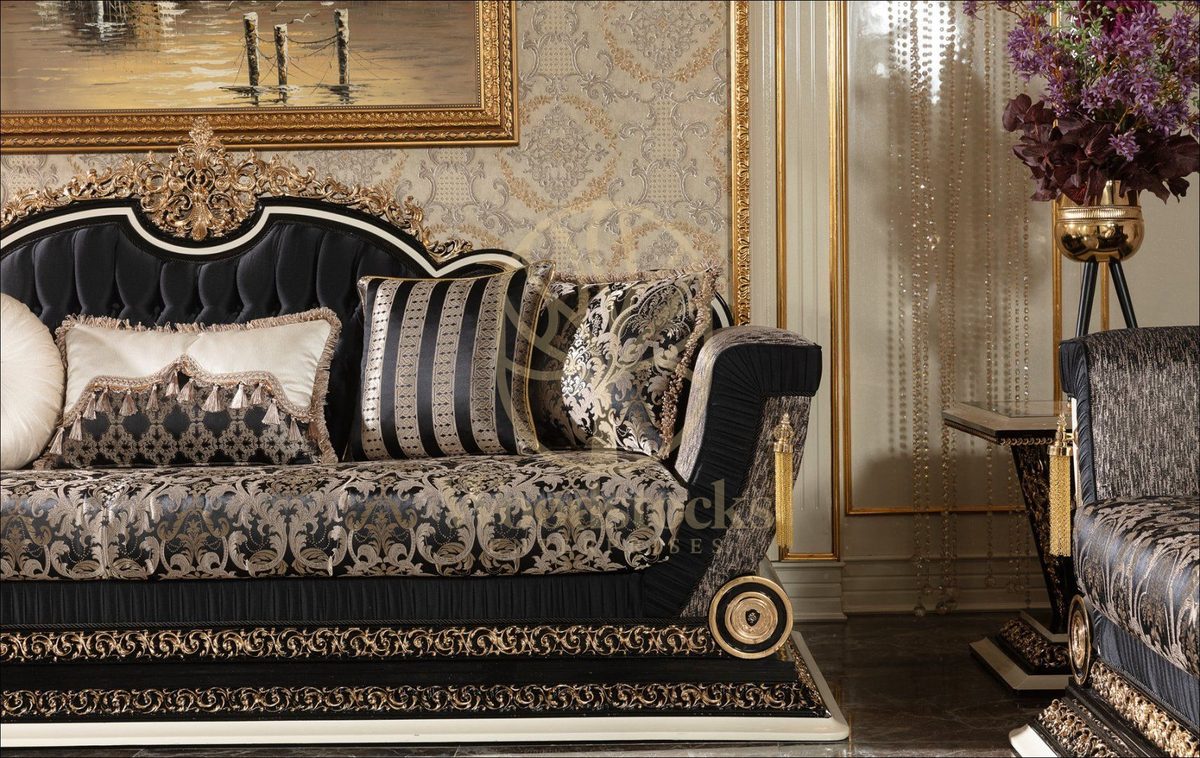 Teak Lyon Black and Gold Tufted Sofa Set, view 8