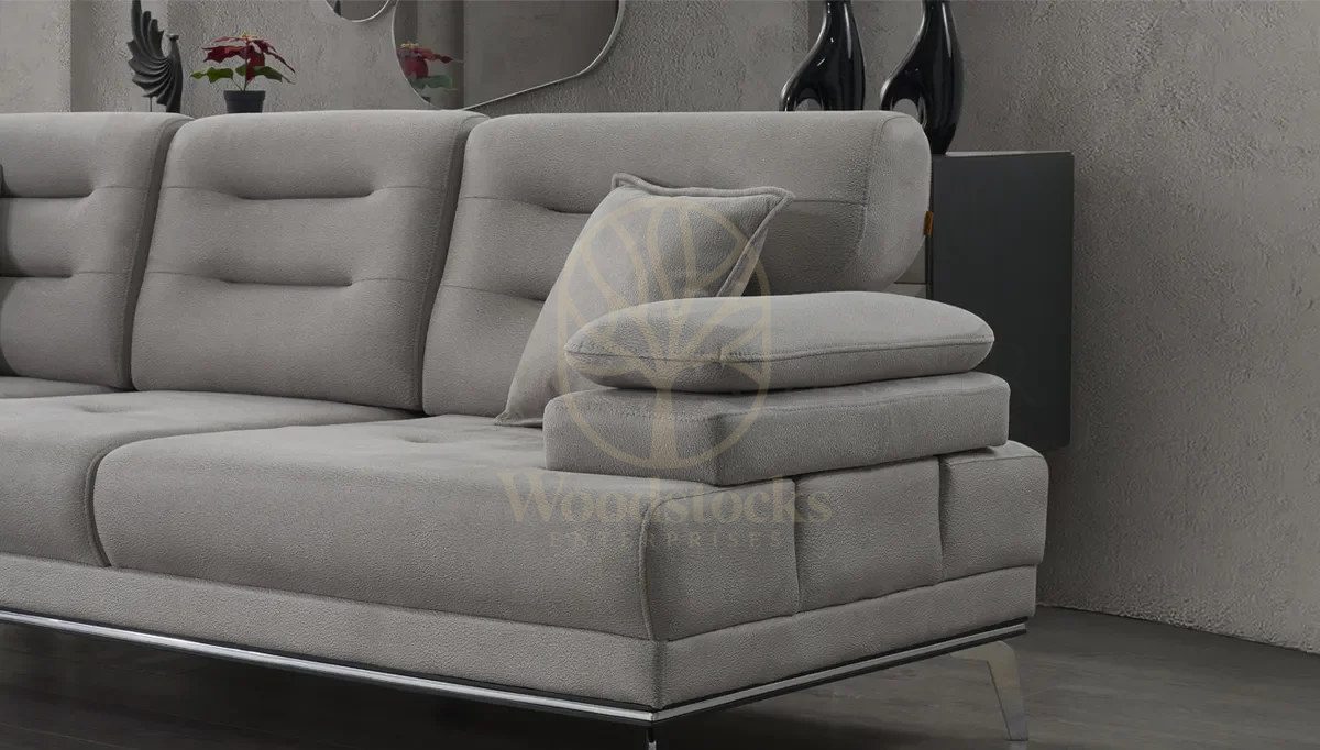 Luxury Calmira Grey Handcrafted Teak L-Shape Sofa, Saharanpur, view 5