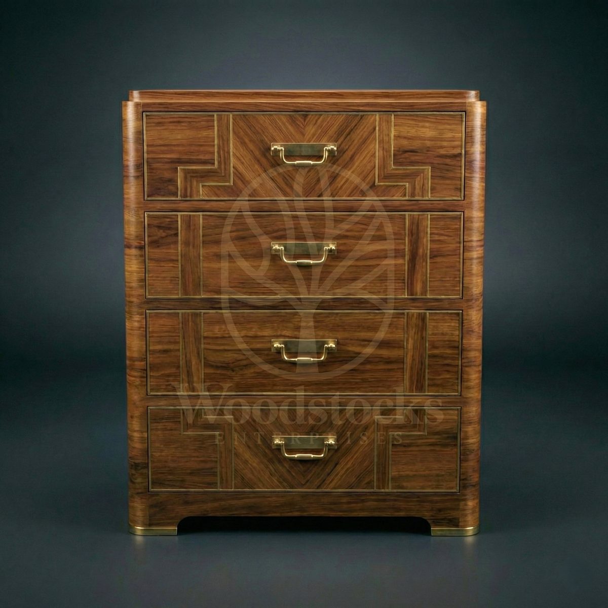 Luxury Teak Ruhlmann Chevron Art Deco Chest, Saharanpur, Chest Of Drawers