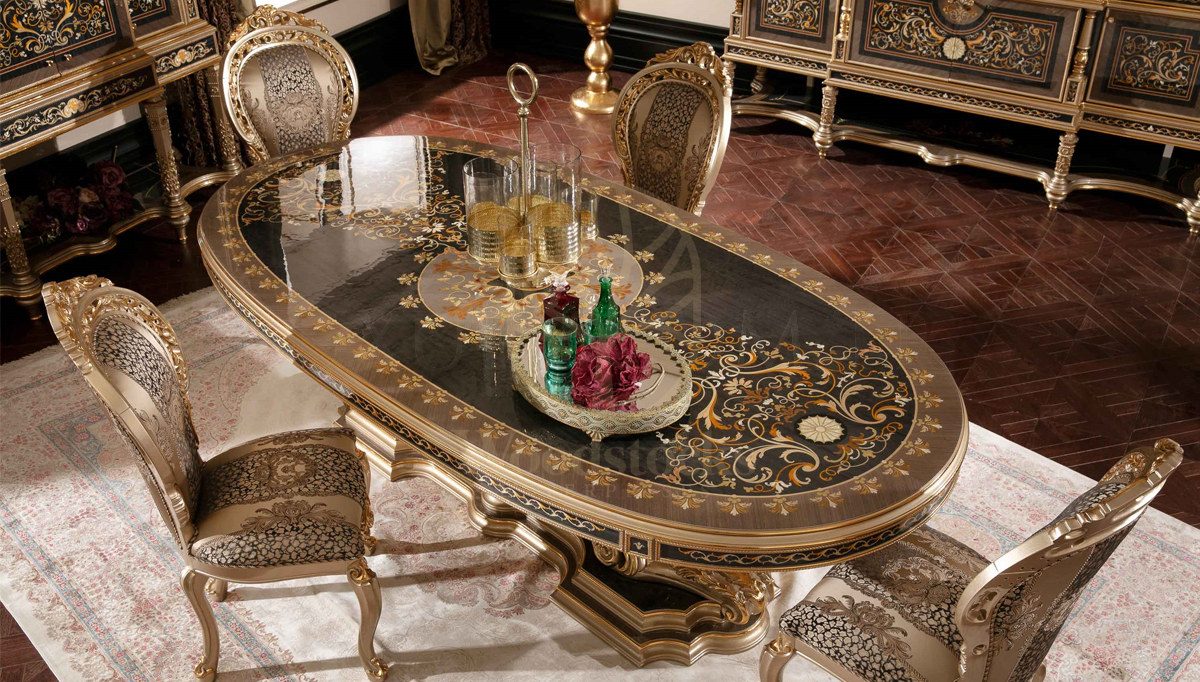 Royal Balamir Marquetry Hand Carved Teak Dining Table Set, Saharanpur, view 7