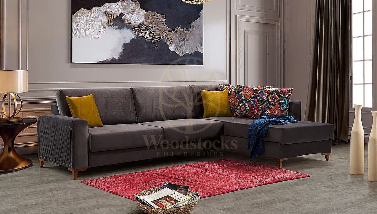 Luxury Kaftan Handcrafted Teak L-Shape Sofa, Saharanpur, view 2