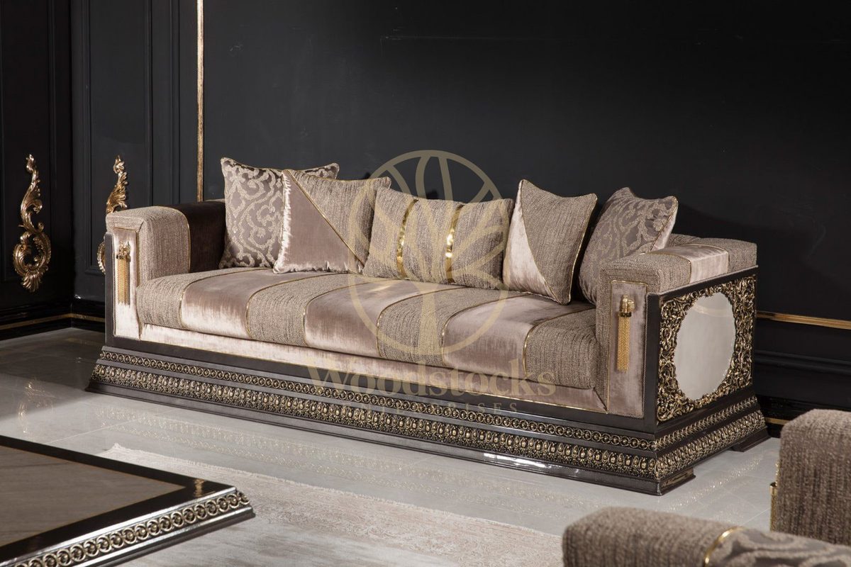 Teak Imperial Grey and Silver Tufted Sofa Set, view 7