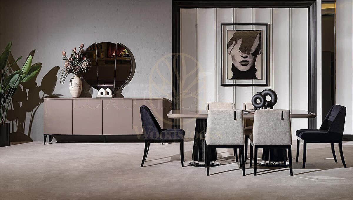 Luxury Solena White Black Handcrafted Teak Dining Table Set, Saharanpur, view 3