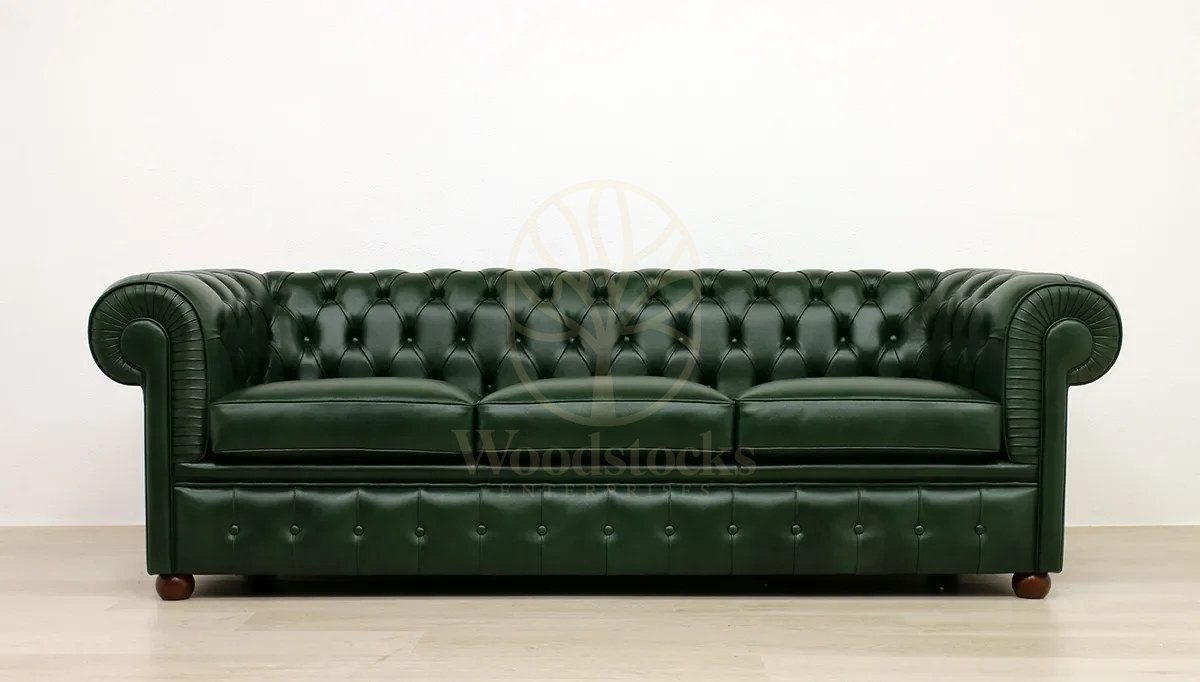 Royal Monza Chesterfield Leather Hand Carved Teak Sofa Set, Saharanpur, view 7