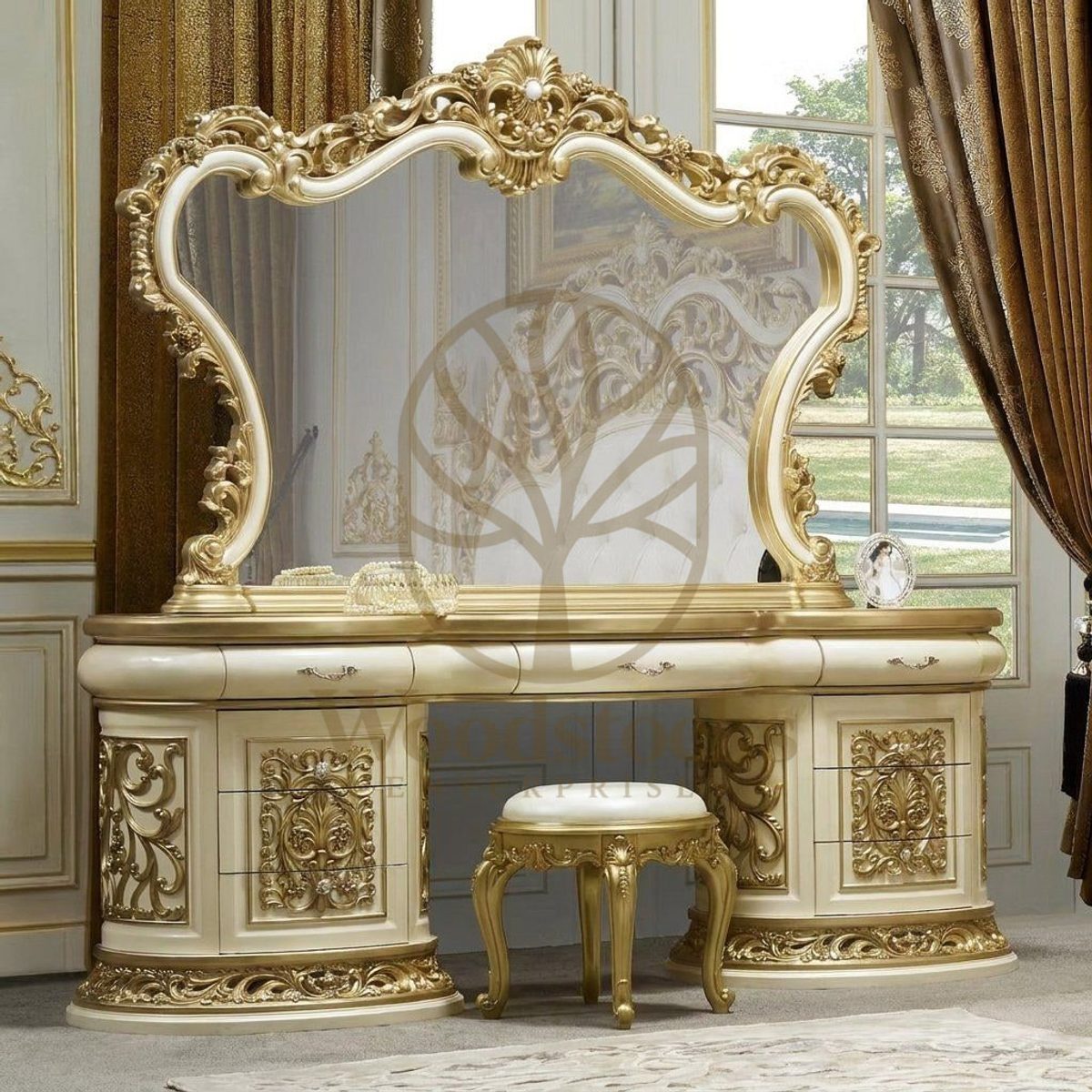 Teak Ornate Gold Dressing Table III, Dressing Table