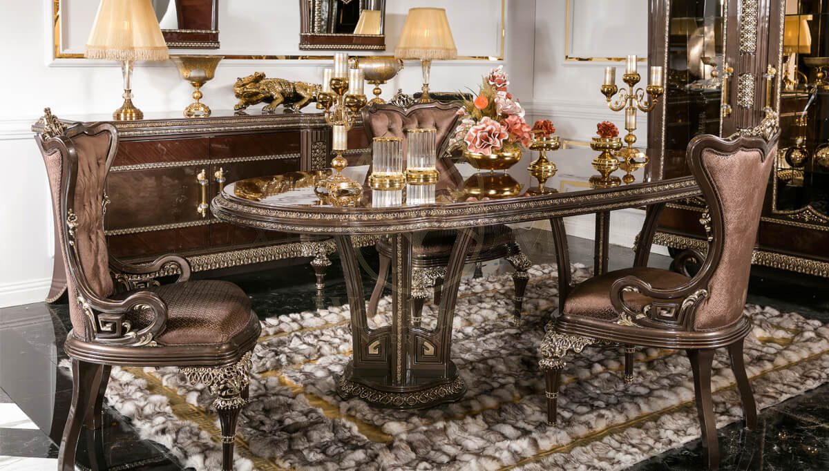 Royal Radiant Hand Carved Teak Dining Table Set, Saharanpur, view 2