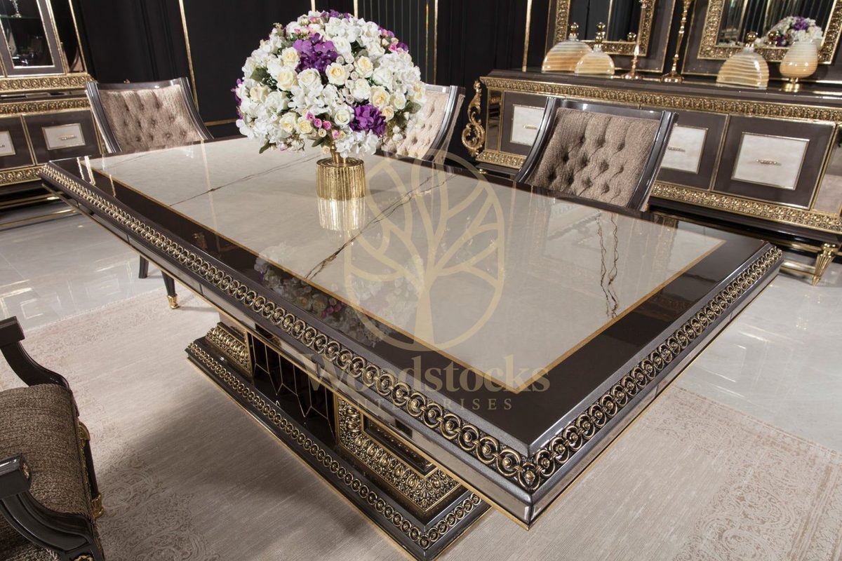 Teak Imperial Black and Gold Dining Set, view 14