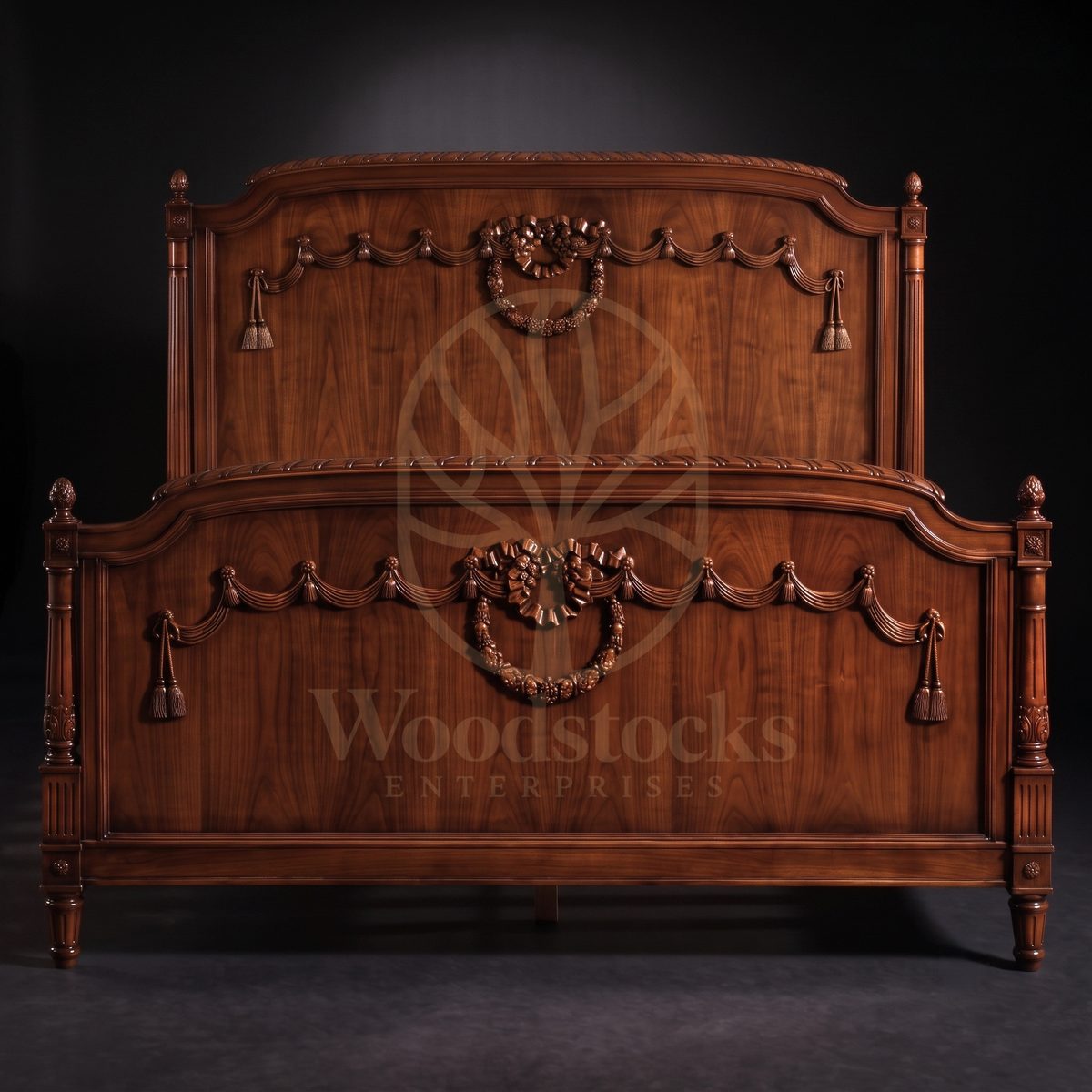 Royal Hand Carved Teak Trianon Louis XVI Garland Bed, Saharanpur, view 3