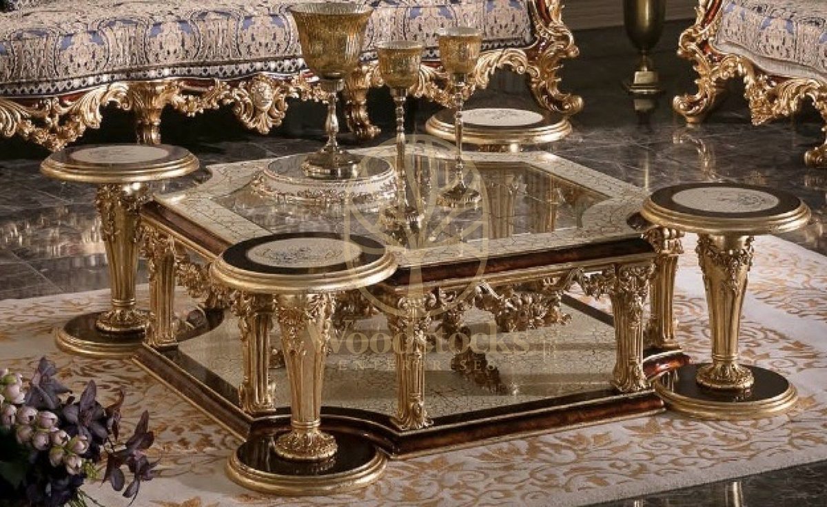 Teak Grand Gold Carved Center Table, Center Table