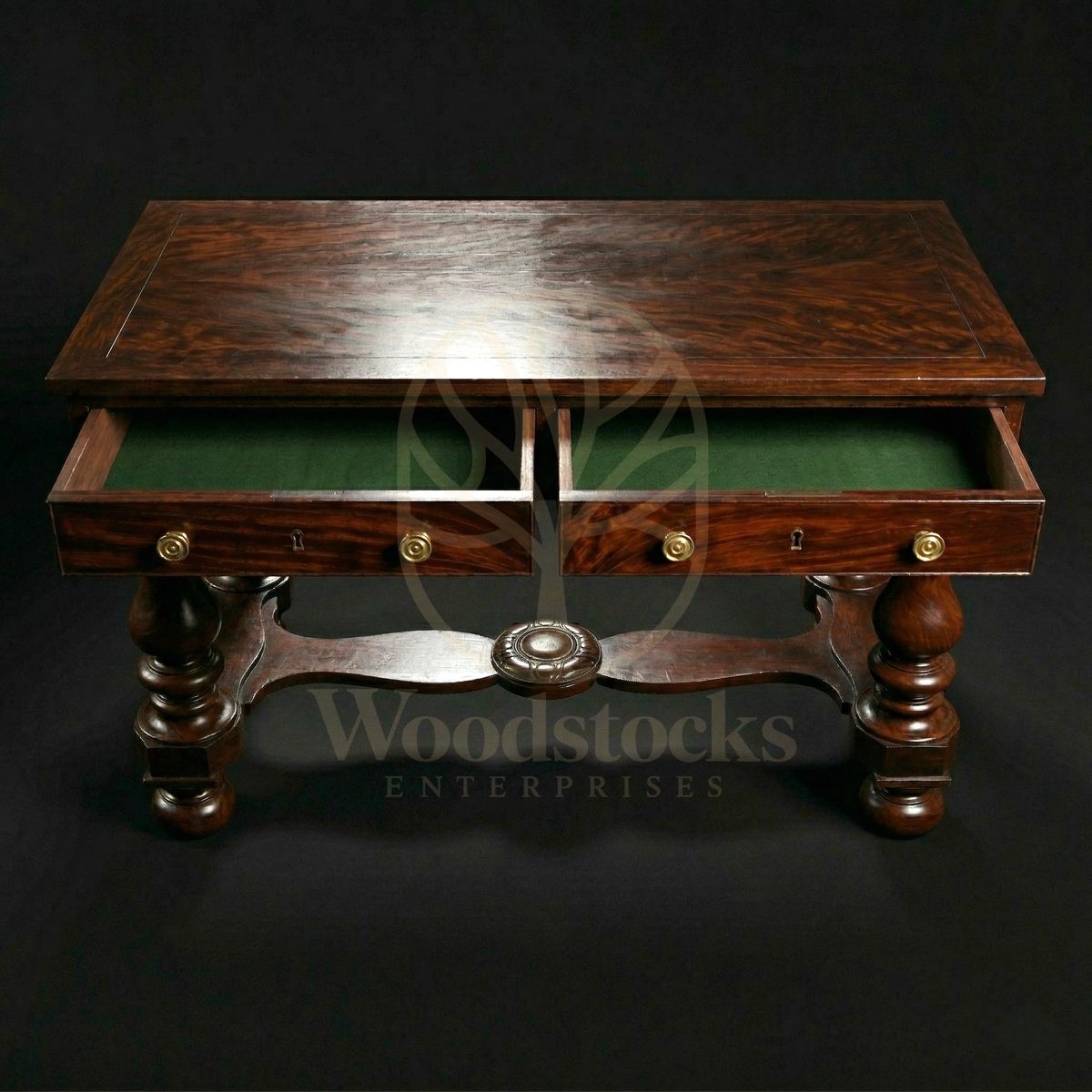 Hand Carved Teak Victorian London William & Mary Revival Desk, Saharanpur, view 3