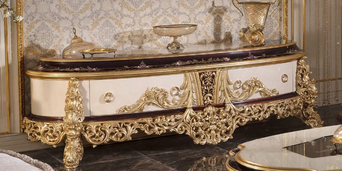 Teak Royal Cream and Gold TV Cabinet, TV Cabinet