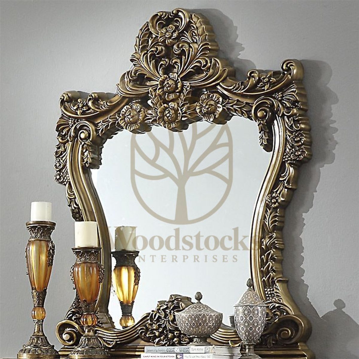 Teak Vintage Antique Gold Decorative Mirror II, alternate view