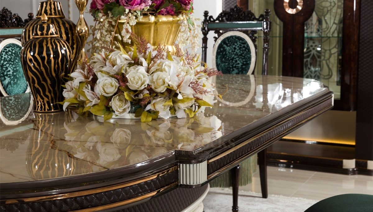 Royal Pataya Hand Carved Teak Dining Table Set, Saharanpur, view 6