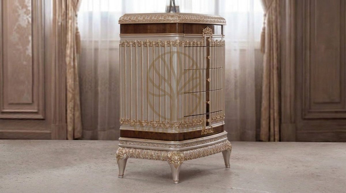 Teak Contemporary Antiqued Ivory Chest of Drawers, view 4