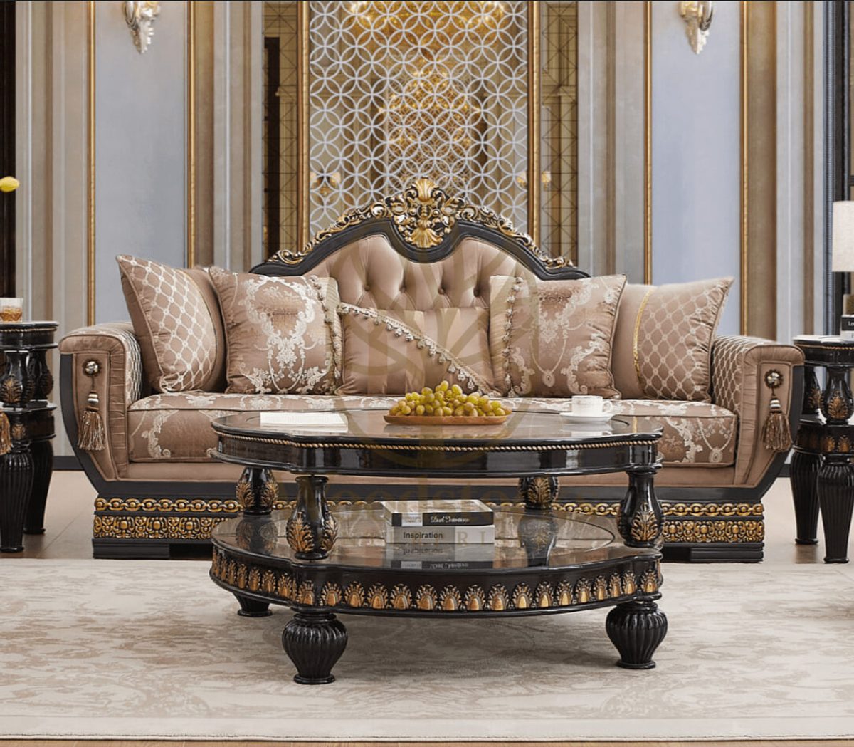 Hancarved Luxurious Teak Italian Sofa Set, alternate view
