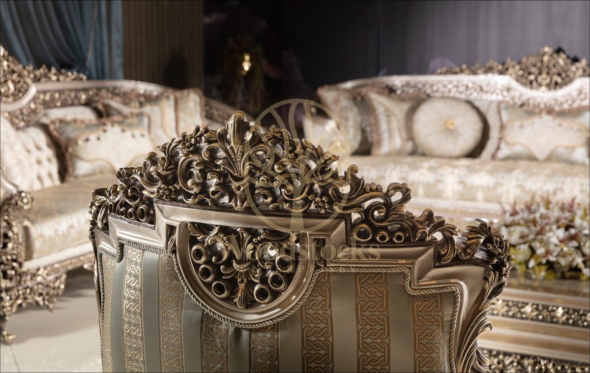 Teak Elegance Champagne and Gold Sofa Set, view 6