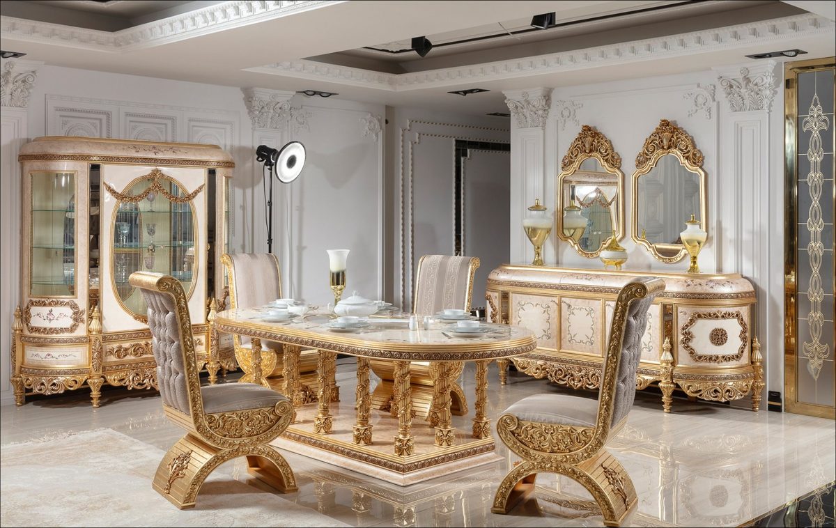 Teak Palace Gold and Ivory Dining Set, Dining Table