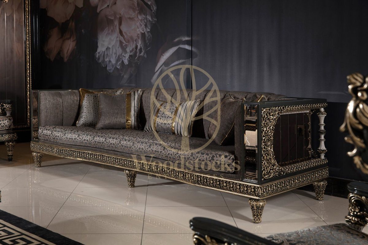Teak Ornate Sage Green and Gold Sofa Set, view 10