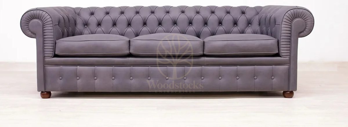 Royal Monza Chesterfield Leather Hand Carved Teak Sofa Set, Saharanpur, view 2