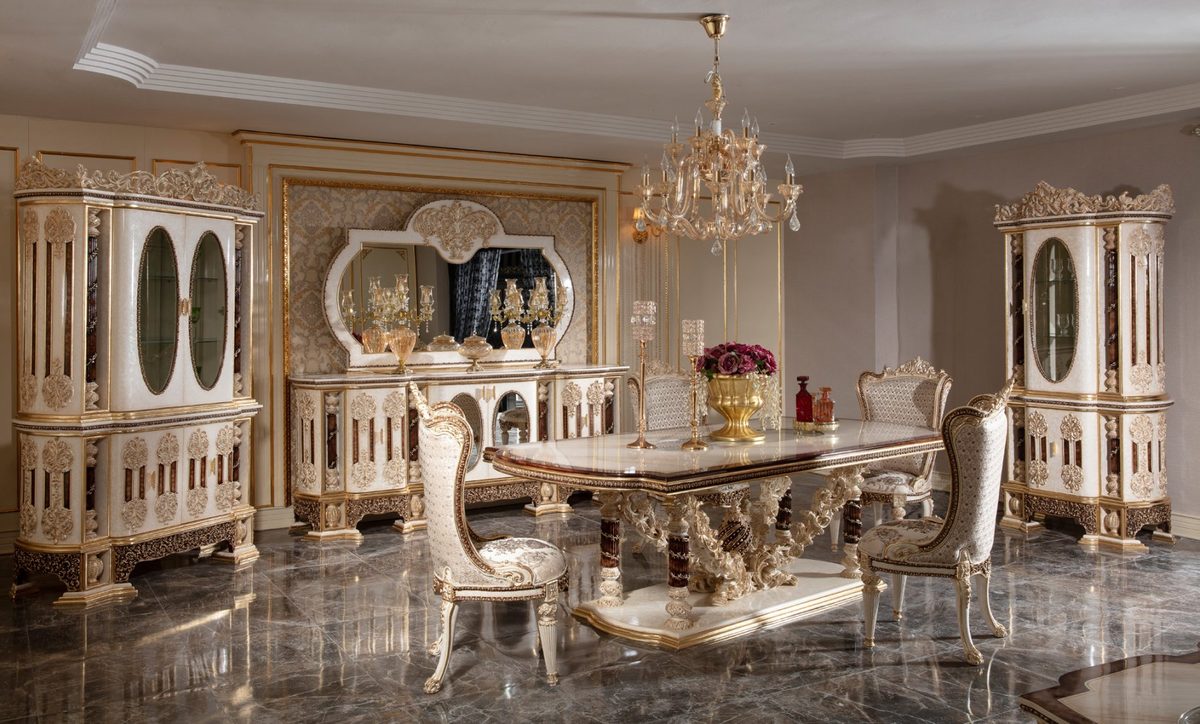 Teak Monaco Cream and Gold Dining Set, Dining Table