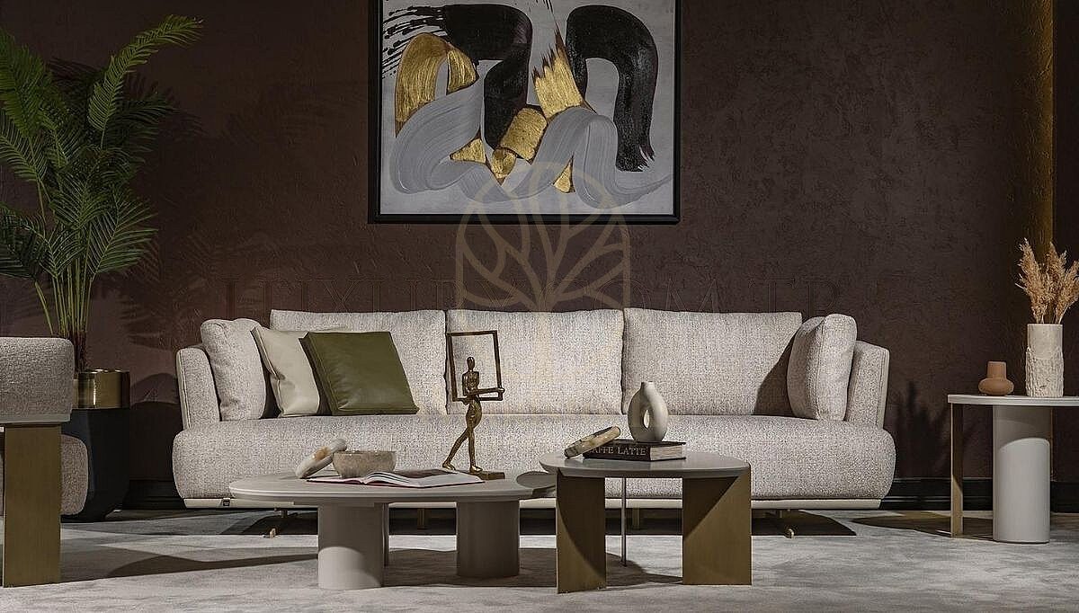 Luxury Velin Cream Handcrafted Teak Sofa Set, Saharanpur, Sofa Set