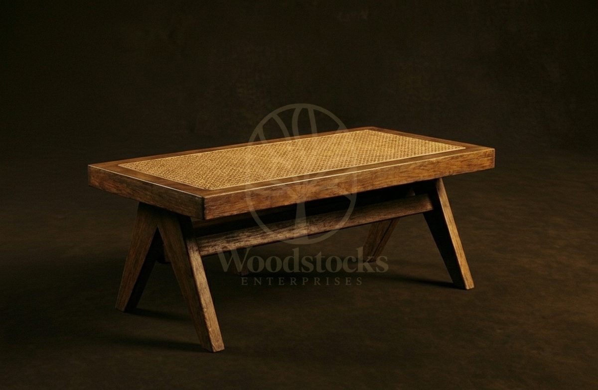 Luxury Teak Chandigarh Secretariat Cane-Top Coffee Table, Saharanpur, view 2