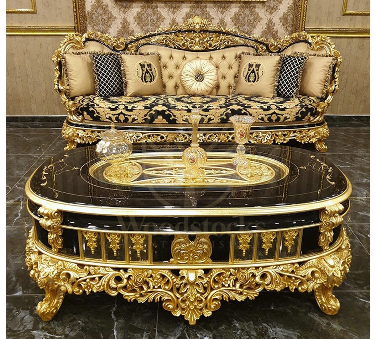 Royal Altay Black Hand Carved Teak Sofa Set, Saharanpur, view 6