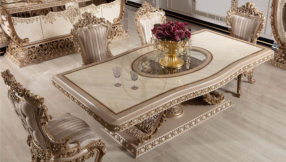 Royal Hisar White Hand Carved Teak Dining Table Set, Saharanpur, view 9