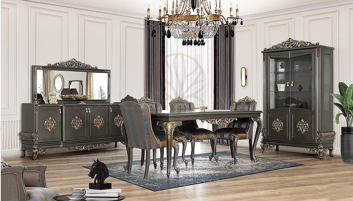 Luxury Melora Grey Handcrafted Teak Dining Table Set, Saharanpur, view 3