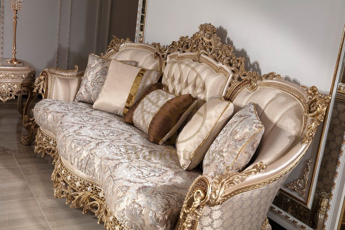 Teak Sovereign Light Brown Damask Sofa Set, view 7