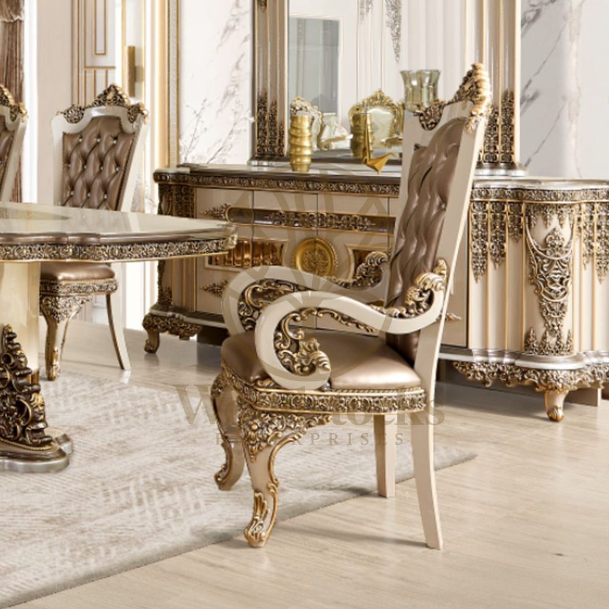 Teak Luxury Ivory Dining Chair, Dining Chairs