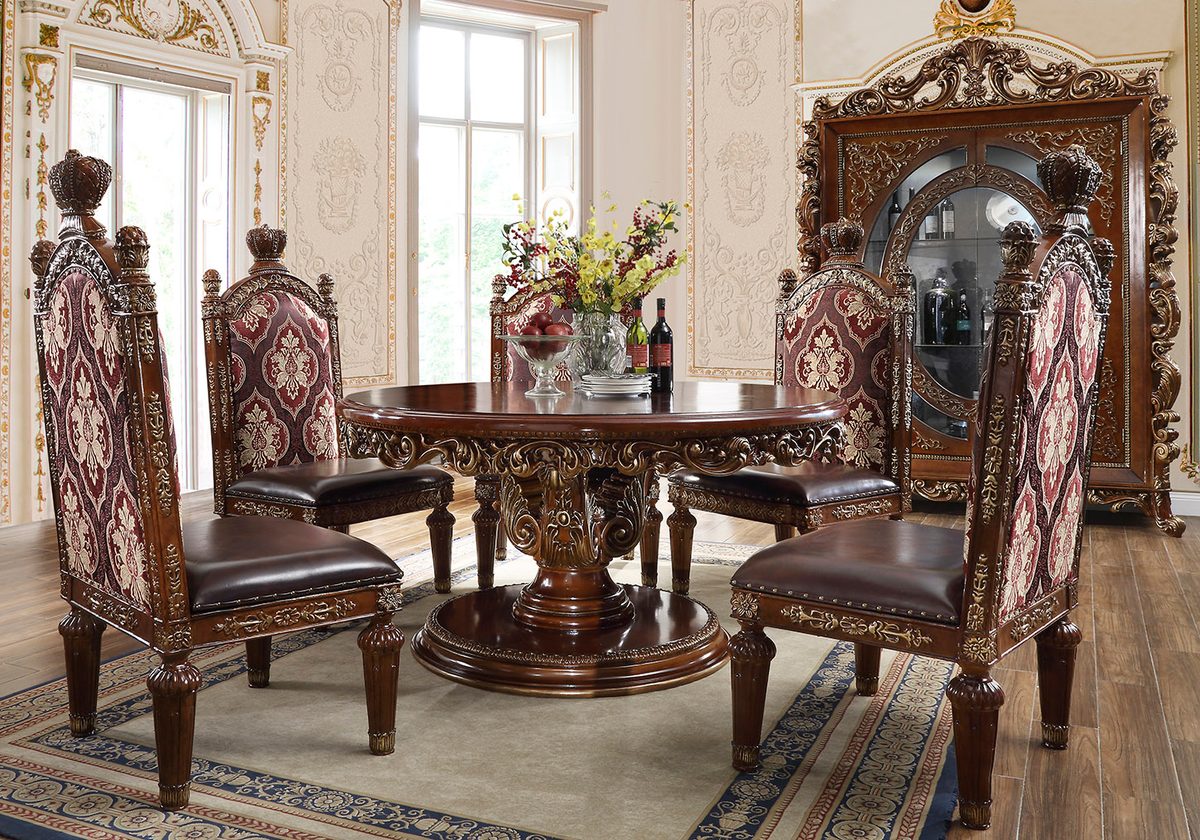 WSE High Quality Teak Wood Antique Gold Dining Table With  Chair II, Dining Table