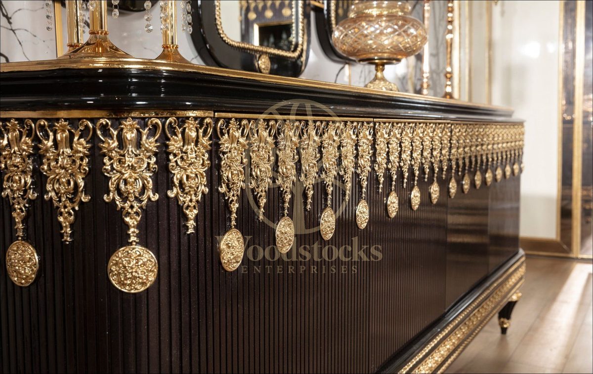 Teak Embroidered Brown and Gold TV Cabinet, alternate view