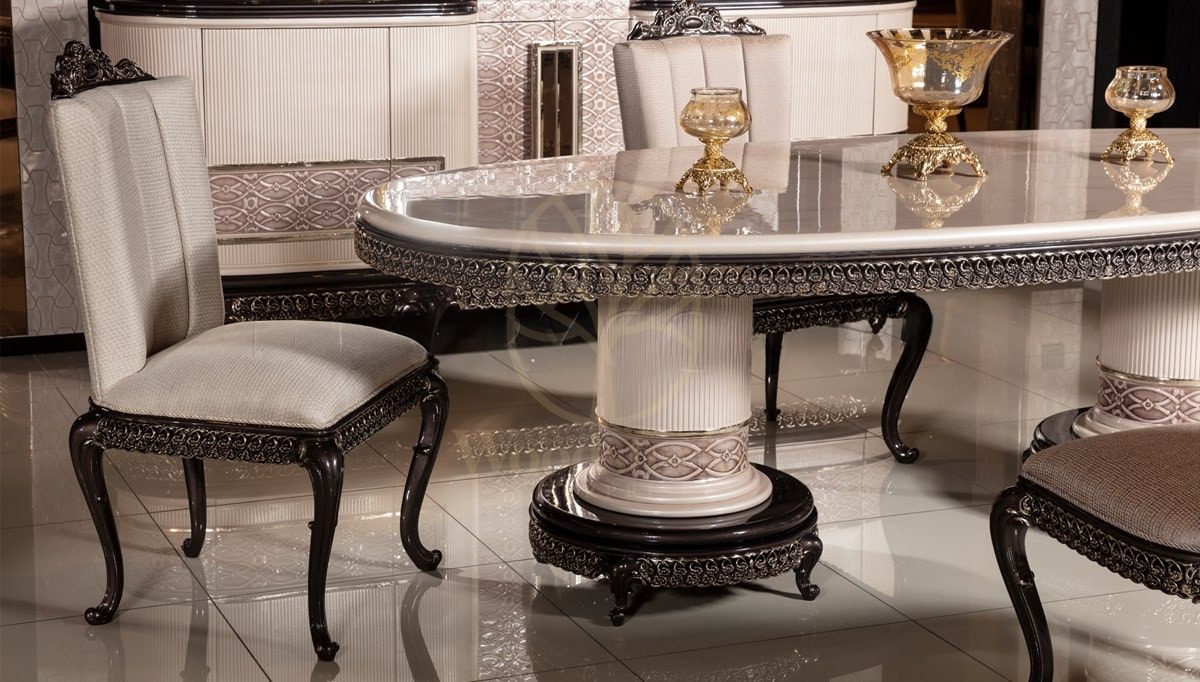 Royal Londra Hand Carved Teak Dining Table Set, Saharanpur, view 4